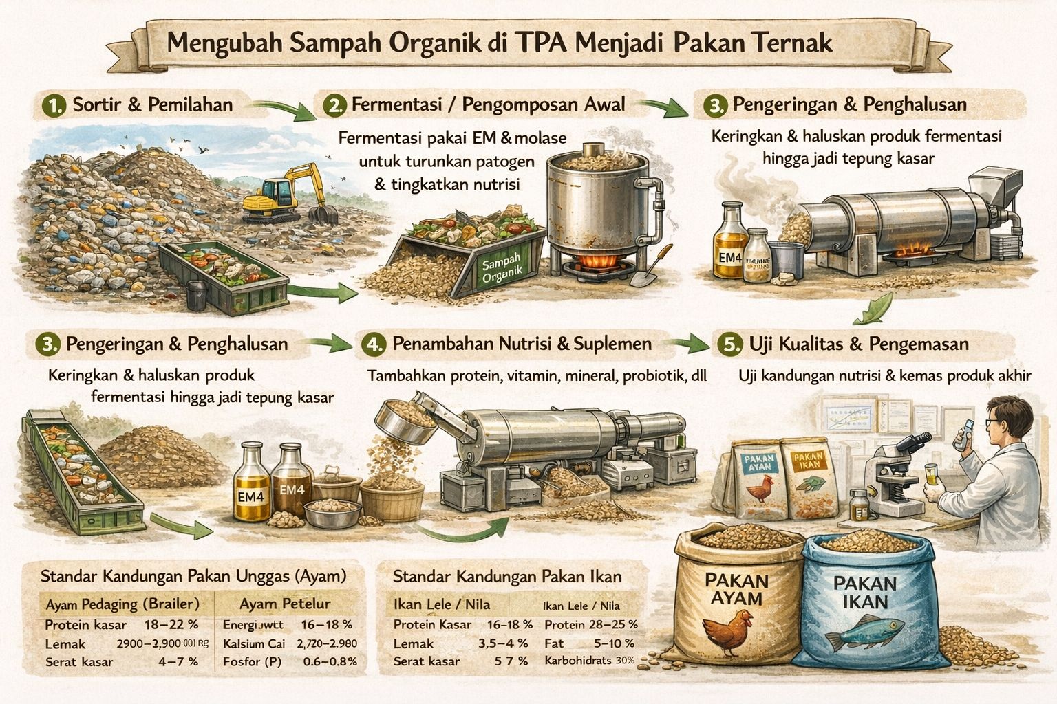 Sistem Pakan Ternak dari Sampah Organik TPA NES